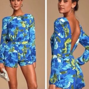 Lulus Blue Floral Backless Romper